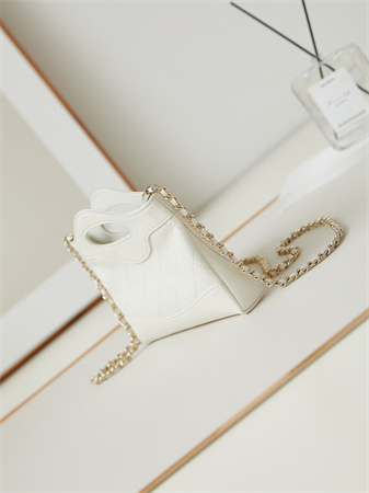 Cha.nel 31 Nano Chain Bag Calfskin Gold Tone Metal White AS3656