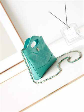 Cha.nel 31 Nano Chain Bag Calfskin Gold Tone Metal Green Blue AS3656