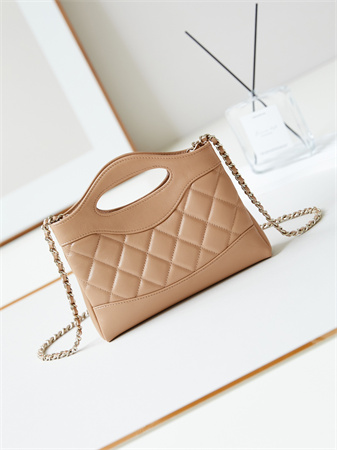 Cha.nel 31 Nano Chain Bag Lambskin Gold Tone Metal Brown AS3656