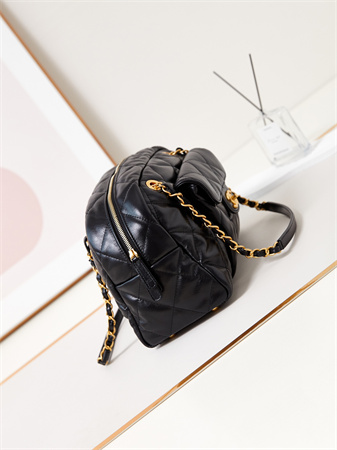 Cha.nel Bowling Bag Shiny Calfskin & Gold-Tone Metal Black AS4905