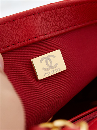 cha.nel S*permini flap bag lambskin gold tone metal red as4946