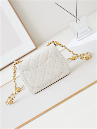 cha.nel S*permini flap bag lambskin gold tone metal white as4946