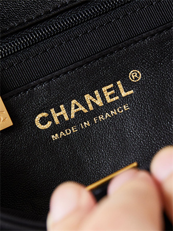 cha.nel S*permini flap bag lambskin gold tone metal black as4946