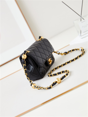Cha.nel Mini Flap Bag Lambskin Gold Tone Metal Black AS4947