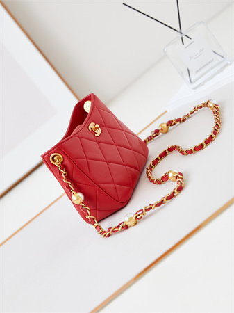 Cha.nel Small Shoulder Bag Lambskin Gold Tone Metal Red AS4948