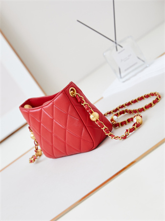 Cha.nel Small Shoulder Bag Lambskin Gold Tone Metal Red AS4948
