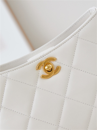 Cha.nel Small Shoulder Bag Lambskin Gold Tone Metal White AS4948
