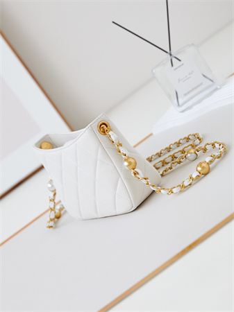 Cha.nel Small Shoulder Bag Lambskin Gold Tone Metal White AS4948