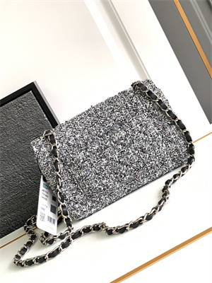 Cha.nel Mini Classic Flap Bag Tweed Gold Tone Metal Grey