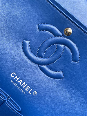 Cha.nel Medium Classic Flap Bag Tweed Gold Tone Metal Blue