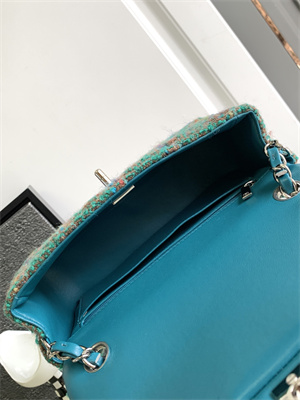 Cha.nel Mini Classic Flap Bag Tweed Gold Tone Metal Green