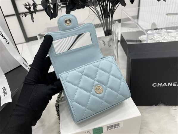 Cha.nel Mini Trendy CC Flap Bag With Chain Lambskin Gold Tone Metal Blue A68063