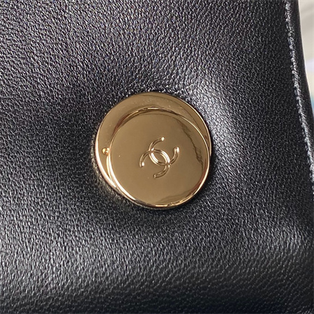 Cha.nel Trendy CC Flap Bag With Top Handle Lambskin Gold Tone Metal Black A92236