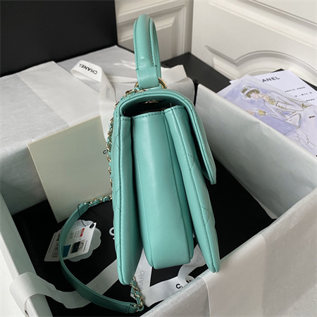 Cha.nel Trendy CC Flap Bag With Top Handle Lambskin Gold Tone Metal Blue A92236