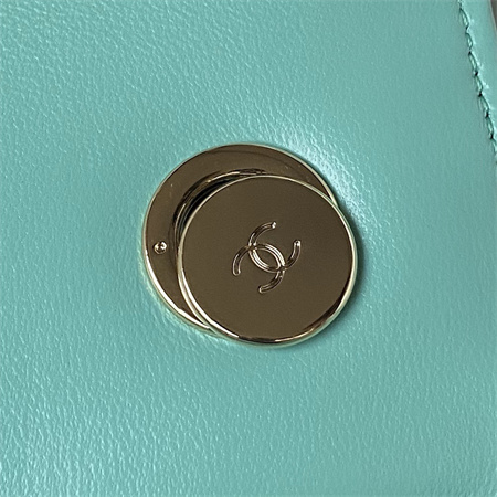 Cha.nel Trendy CC Flap Bag With Top Handle Lambskin Gold Tone Metal Blue A92236