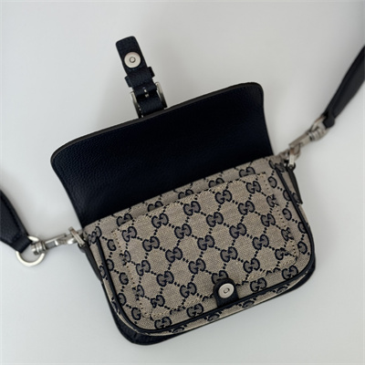 gu.cci gg S*per mini bag beige and ebony original gg canvas and navy leather 795213