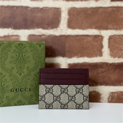 gu.cci bi-color card case with gg detail S*p*e canvas brown 795230