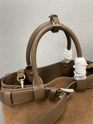 Pra*a buckle medium suede handbag with belt brown 1ba434