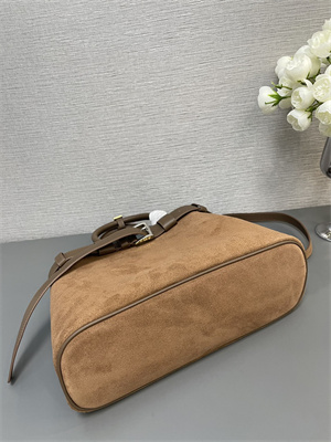 Pra*a buckle medium suede handbag with belt brown 1ba434