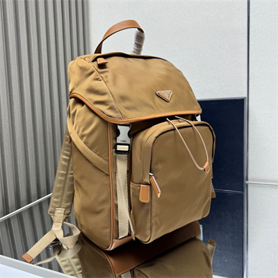 Pra*a re-nylon and leather backpack cork beige 2vz135