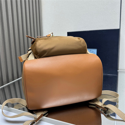 Pra*a re-nylon and leather backpack cork beige 2vz135