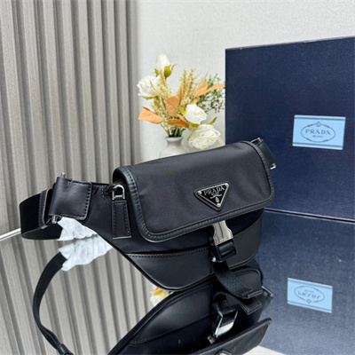 Pra*a re-nylon and leather shoulder bag black 2vh176