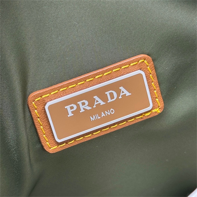 Pra*a re-nylon and leather shoulder bag military/caramel 2vh176