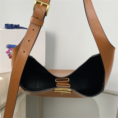 Pra*a large leather shoulder bag with topstitching brown 1bc181