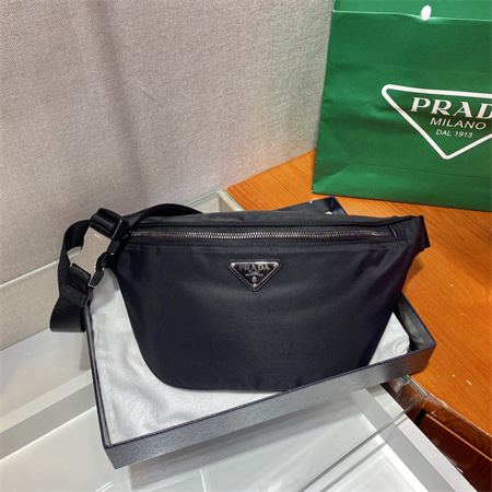 Pra*a re-nylon and saffiano leather belt bag black 2vl033