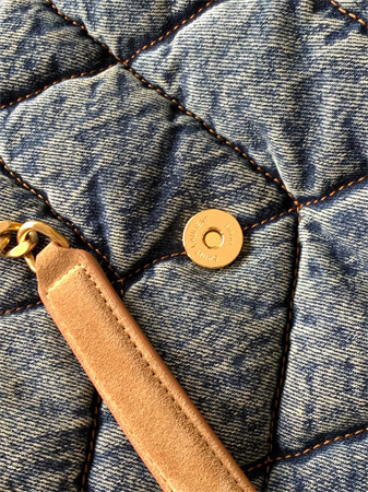 Y.S.L PUFFER MEDIUM In Black Denim Fabric Gold Tone Metal