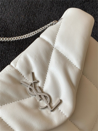 Y.S.L TOY PUFFER In Nappa Lambskin Silver Tone Metal White Color