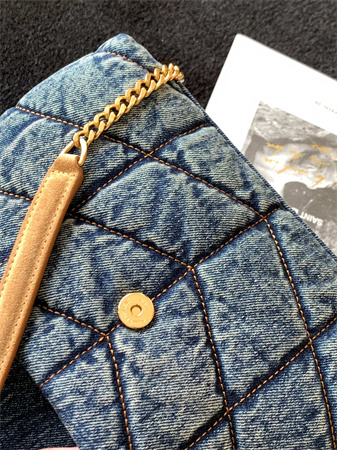 Y.S.L TOY PUFFER In Black Denim Fabric Gold Tone Metal