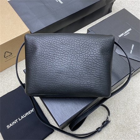 Y.S.L CASSANDRE Envelope Messenger In Grained Lambskin Black