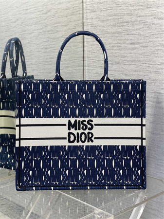 cd miss D*or large book tote allover emb navy blue