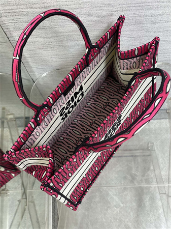 cd miss D*or medium book tote allover emb fuchsia