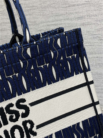 cd miss D*or medium book tote allover emb navy blue