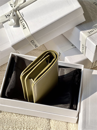 Ce**e triomphe compact wallet in shiny calfskin kaki green