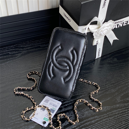 Ch*el trendy cc vanity case lambskin gold tone metal black ap1472