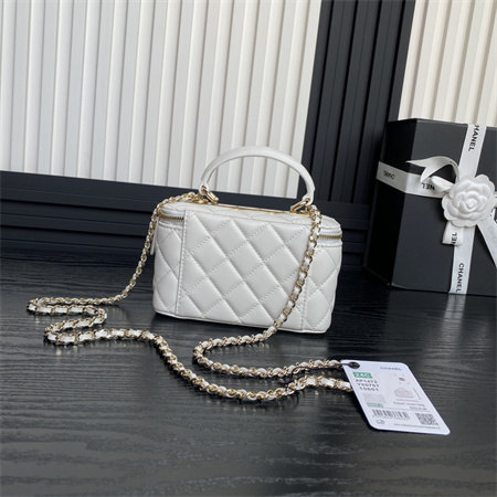 Ch*el trendy cc vanity case lambskin gold tone metal white ap1472