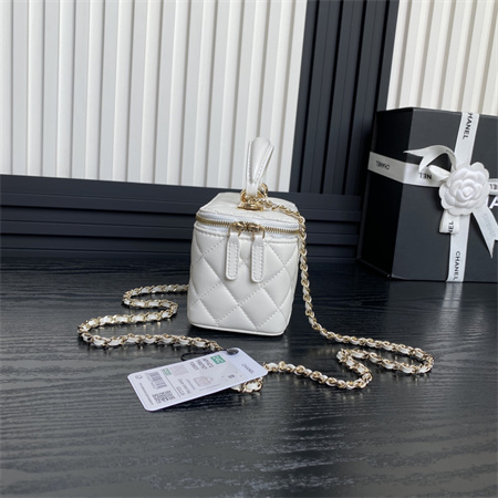 Ch*el trendy cc vanity case lambskin gold tone metal white ap1472