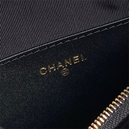 Ch*el clutch with chain woolen fabric gold tone metal black ap3354