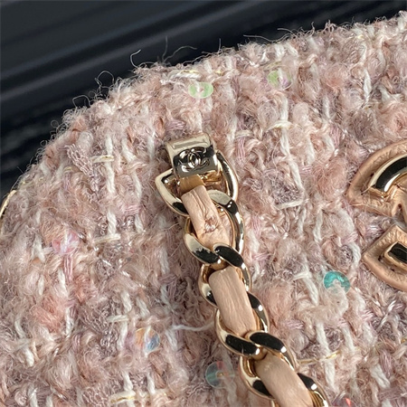 Ch*el clutch with chain cotton, wool tweed, sequins & gold-tone metallight pink ap3355