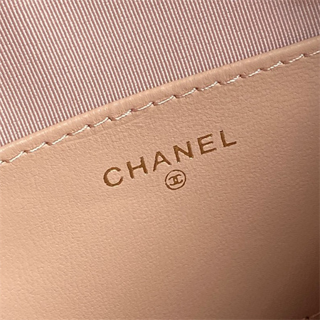 Ch*el clutch with chain cotton, wool tweed, sequins & gold-tone metallight pink ap3355