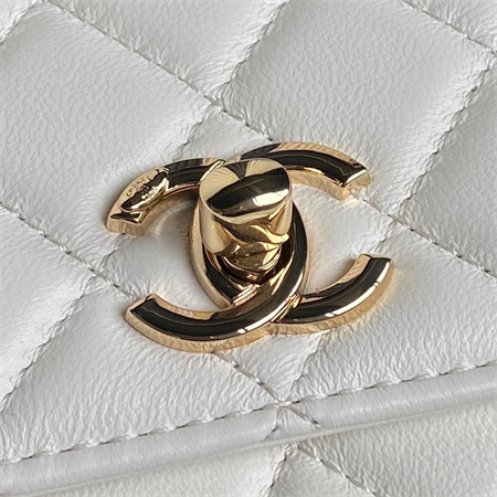 Ch*el clutch with chain lambskin gold tone metal white ap4184