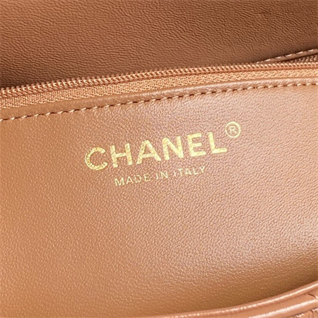 Ch*el mini flap bag with top handle shiny lambskin & gold-tone metal brown as5043