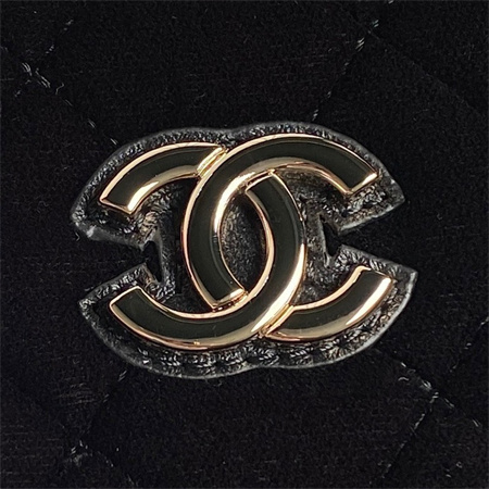 Ch*el small tote woolen fabric gold tone metal black as5130