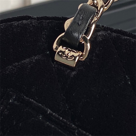 Ch*el small tote woolen fabric gold tone metal black as5130