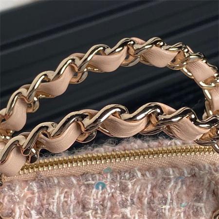 Ch*el small tote cotton, wool tweed, sequins & gold-tone metallight pink as3969