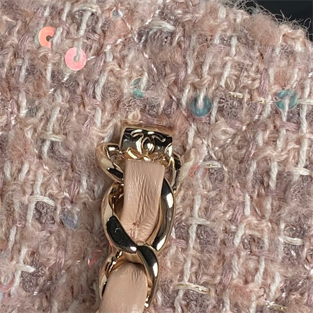 Ch*el small tote cotton, wool tweed, sequins & gold-tone metallight pink as3969