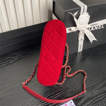 Ch*el small tote woolen fabric gold tone metal red as5130